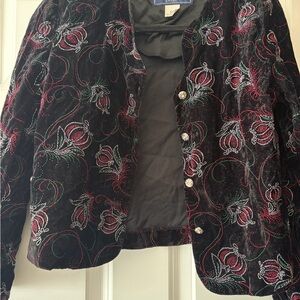 Norton McNaughton Black Velvet Embroidered Floral Blazer